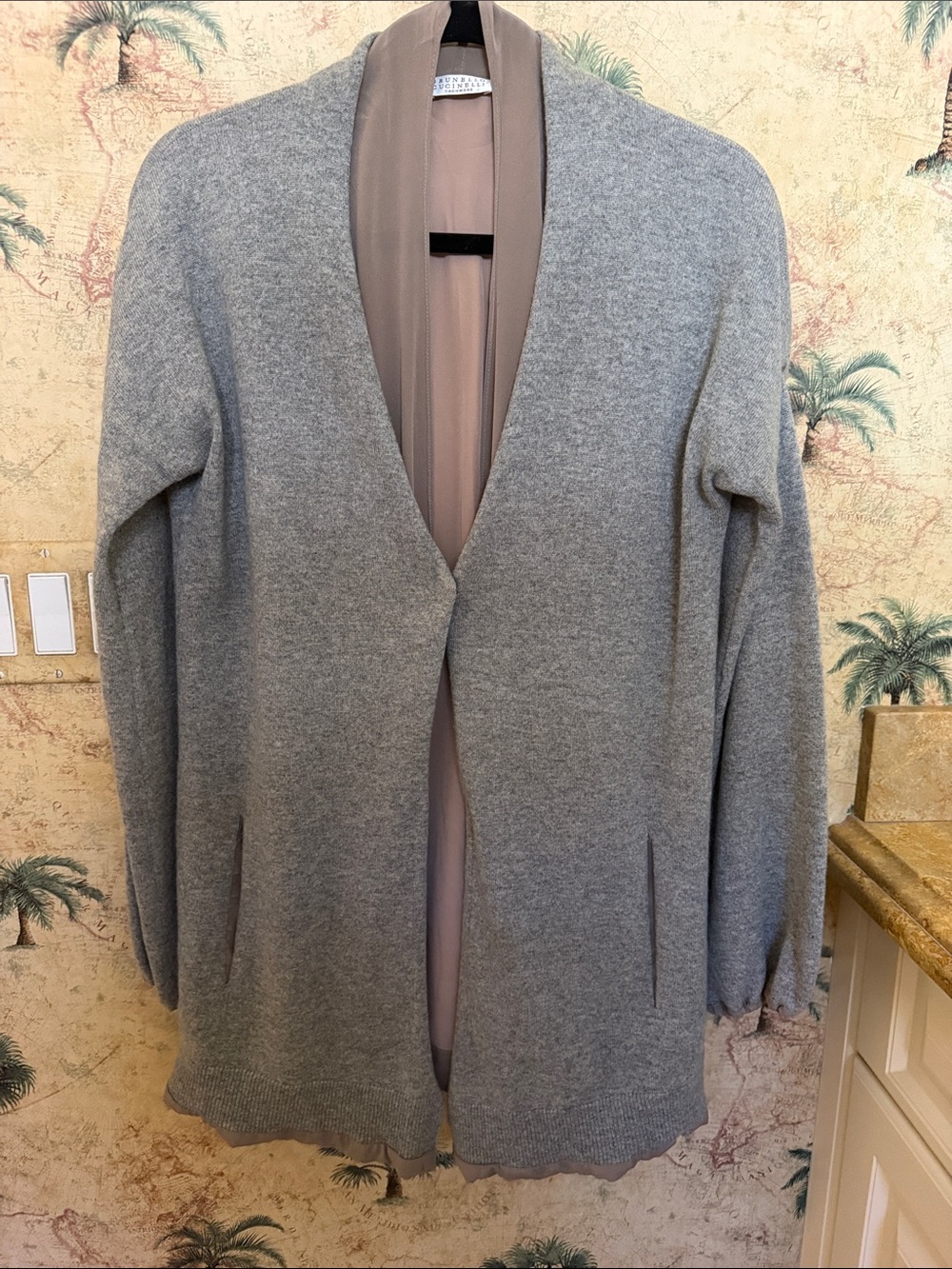 Brunello Cucinelli Light Gray Open-Front Cashmere Cardigan